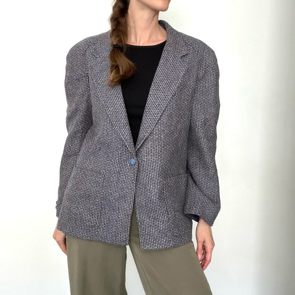 DIANE V. FÜRSTENBERG Vintage Tweed Raglan Sleeve Silk & Wool Blazer – L - Picture 1 of 7